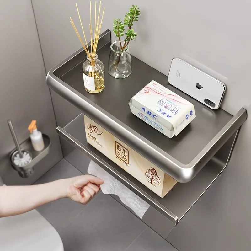 スペースアルミ製トイレットペーパーホルダー、浴室収納ラック、穴あけ不要、トイレットペーパーディスペンサーオーガナイザー