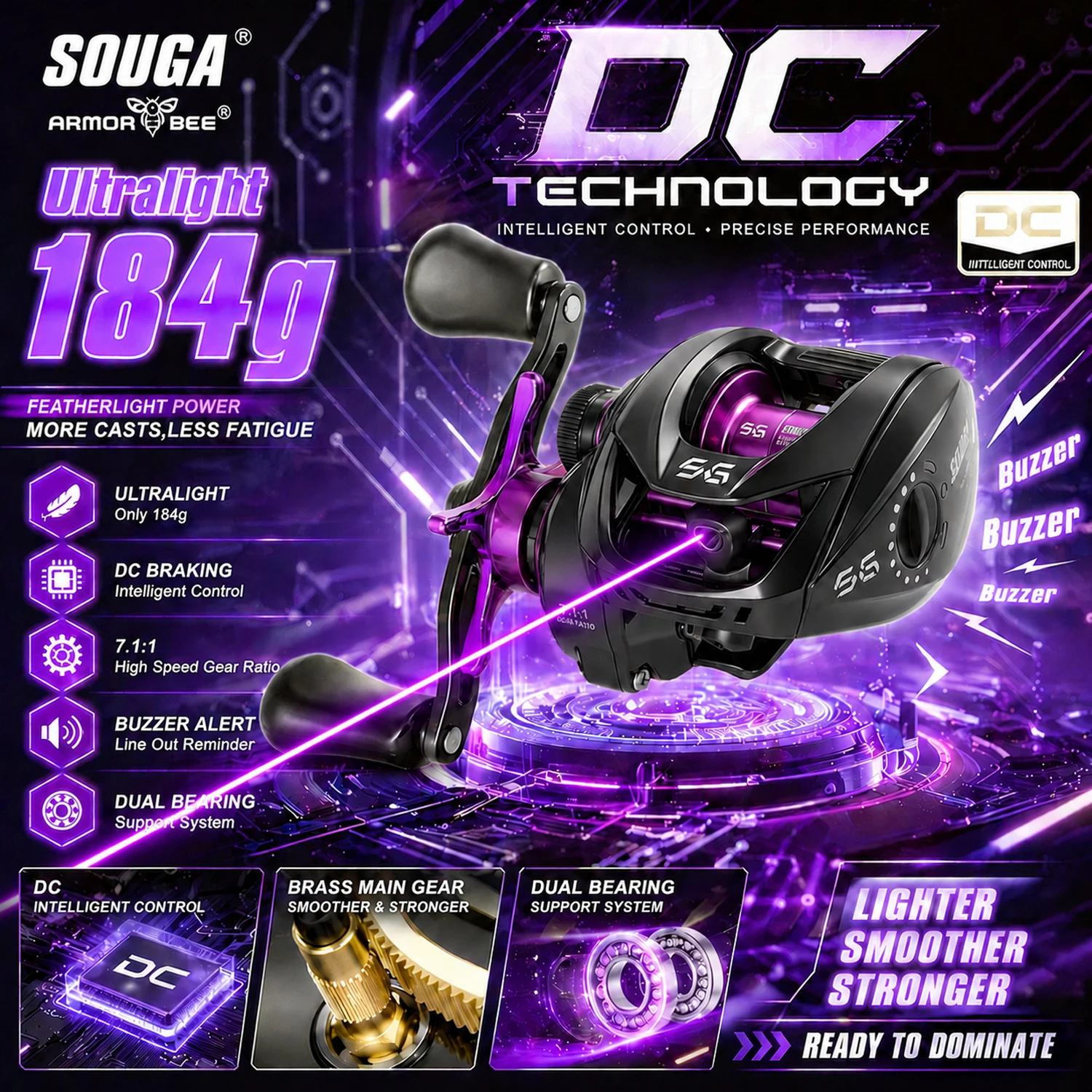 sougayilang-マイクロ-dc-ベイトキャスティングリール-71-1-ギア比-idc-電子ブレーキシステム大音量アラーム淡水海水釣りリール