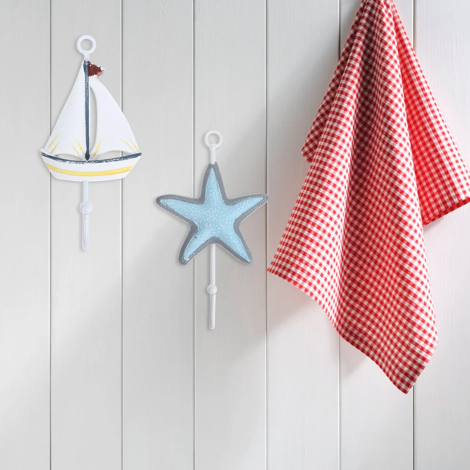 

5Pcs Mediterranean Style Shower Curtain Hooks Rustproof Decorative Curtain Hooks Bathroom Bedroom Living Room Sea Star Fish