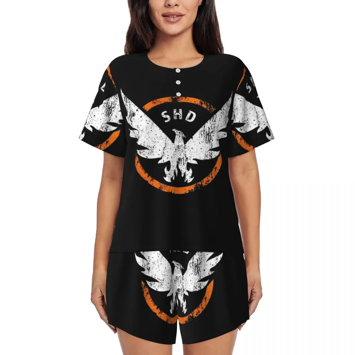 

Ночная рубашка The Division 2 Shd с круглым вырезом и короткими рукавами для сна, женская мягкая пижама, комплект с короткими штанами