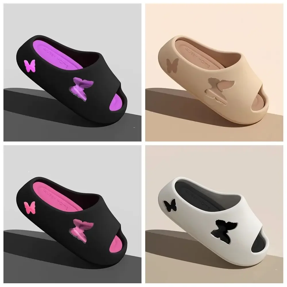 

Simple Hollow Out Thick Soled Slippers Anti Slip Platform Hollow Butterfly Slippers EVA Solid Color Slides Sandals Summer