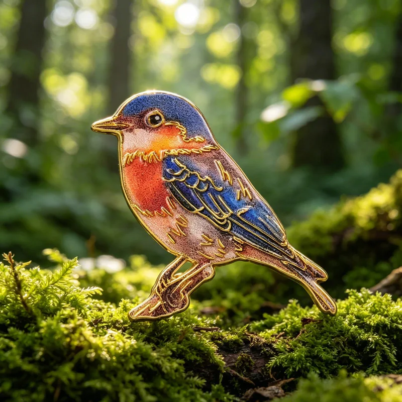 Colorful Bird UV Printing Badge Nature Wildlife Style Pin Blue Red Feather Design Metal Brooch Lapel Accessory Gift For Women