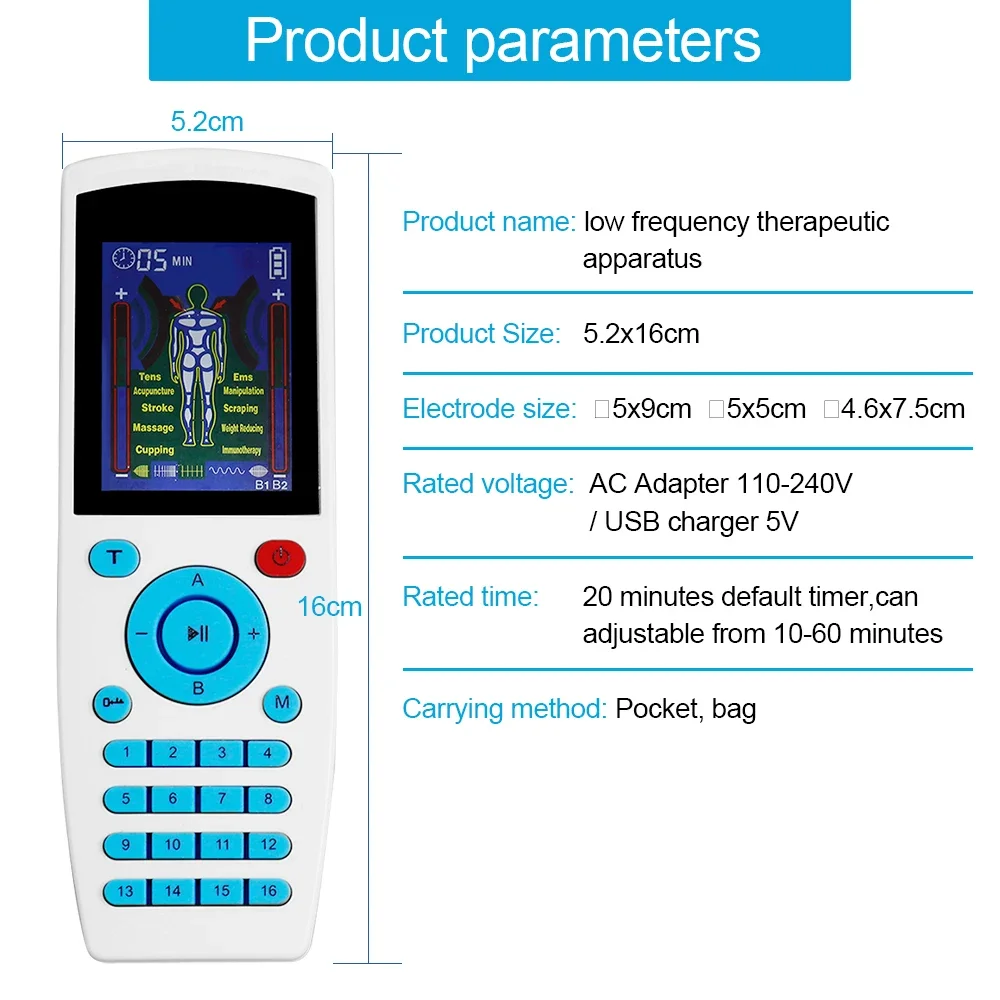 20 Intensity 16 Mode 4‑Channel TENS Unit Pulse Massager Machine EMS Muscle Stimulation Relax Tool Body Relax Multi Modes Massage