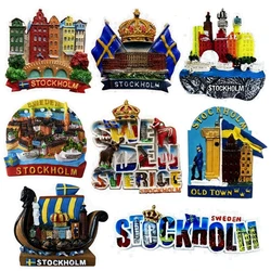 Sweden Stockholm Flag Crown Letters Hand-painted 3D Fridge Magnets Tourism Souvenirs Refrigerator Magnetic Stickers Home Decor