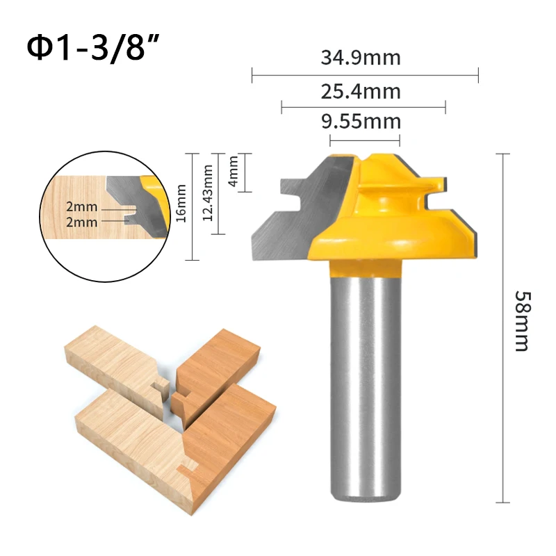 Lock Miter Router Bit para Carpintaria, Tenon Milling Cutter, Carbide Alloy Tool, 45 Degree, 12mm, 1/2 "Shank, 1 Pc