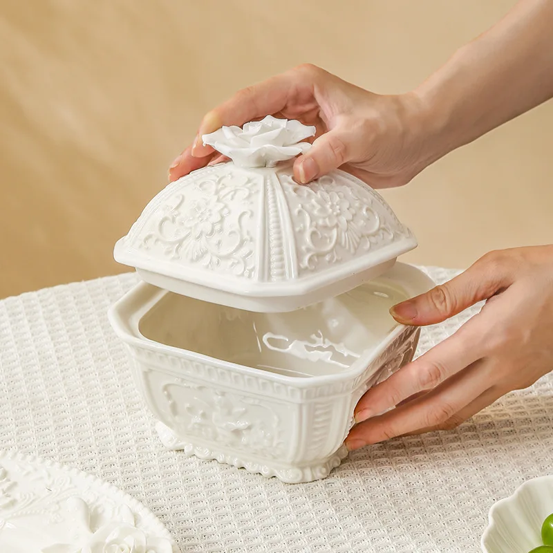 الأوروبية اليدوية الإغاثة اليد قرصة زهرة أطباق فاكهه كعكة طبق للوجبات الخفيفة السيراميك المنزلية مطعم الفواكه المجففة #4