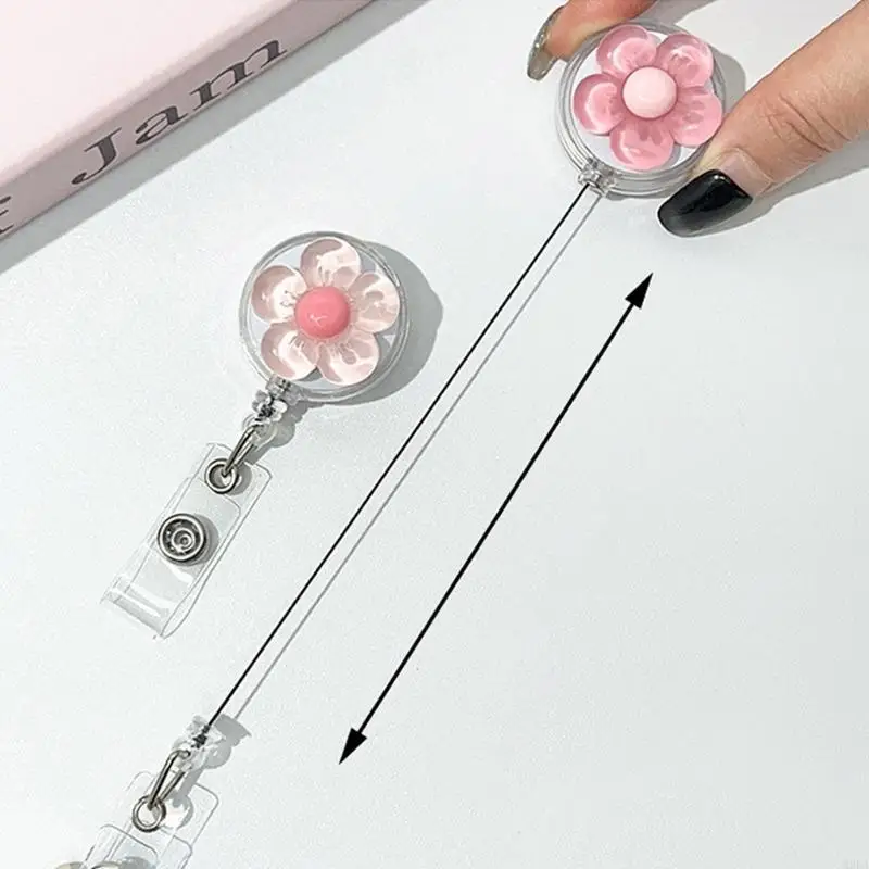 2026 New Auto Retractable Badge Reel With Flower Pattern Stretchable Back Clip For Work Identity Badge Holder Office School Use