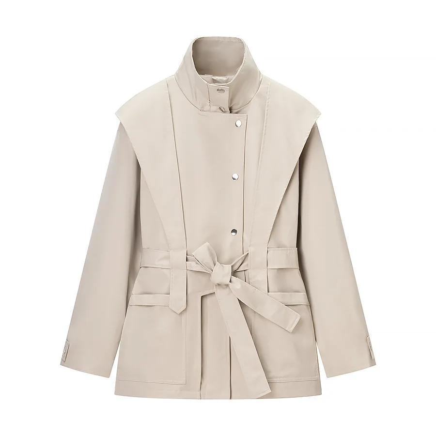 

Women's outerwear 2026 European and American French retro British style waist cinched stand up collar windbreaker women