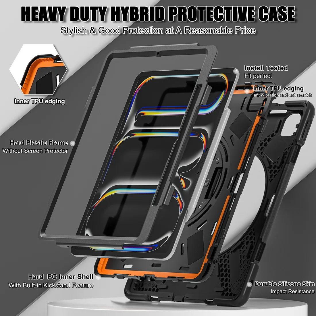 Shockproof Shoulder/Hand Strap 360 Rotatable Kickstand Rugged Protective Case For iPad Pro 13 Inch 2024 M4 (MODEL:A2925, A2926)