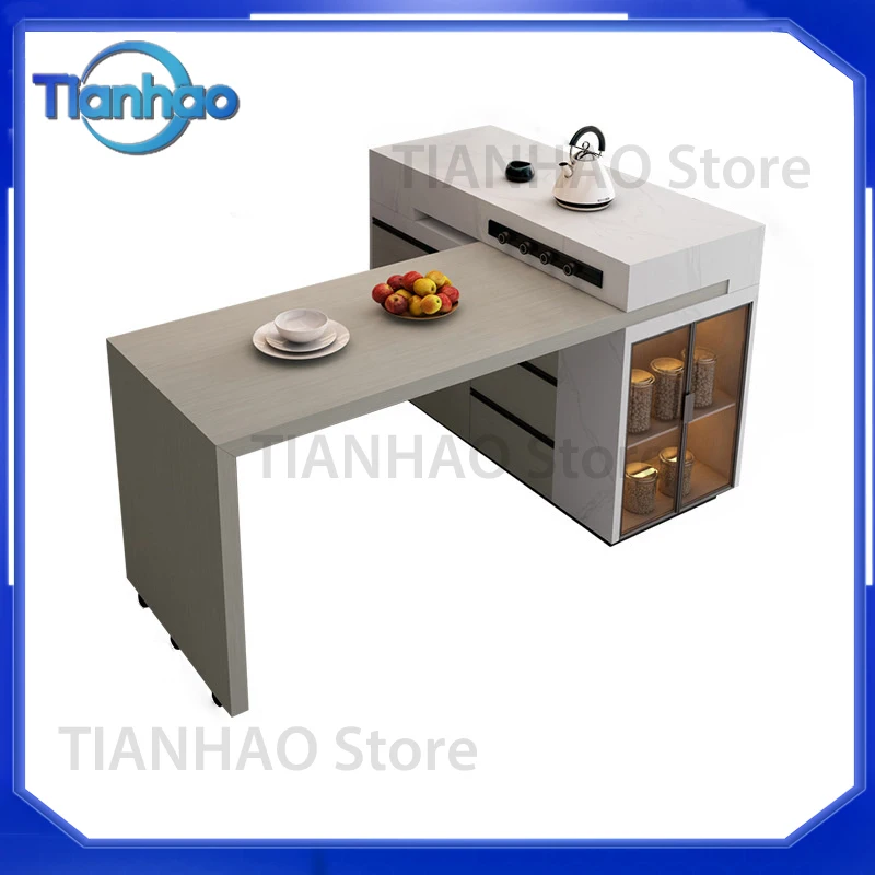 Kitchen Island with Pull-Out Storage Cabinet for Easy Access Central Island Unit