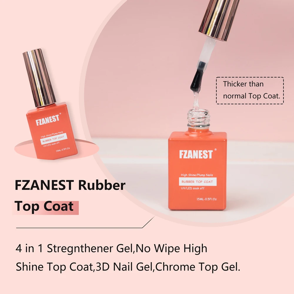 Fzanest เสื้อโค้ทอุปกรณ์ทำเล็บยางเคลือบด้านบน uñas ยาทาเล็บเจลหนาดีไซน์3D เล็บเจลเปลือกศิลปะยาทาเล็บ