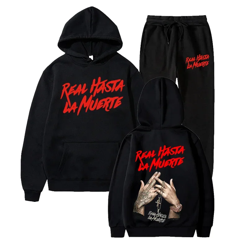 Anuel AA-Sweat-shirt à Capuche Imprimé pour Homme et Femme, Ensemble Deux Pièces, Survêtement Décontracté