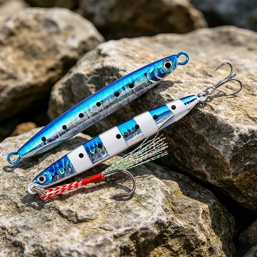 1 Stück 40g 30g 21g 17g -7g Salzwasser Slow Jigging Köder Holografischer Metall-Jig-Köder mit Assist-Haken für Thunfisch und Zackenbarsch – Detail 6