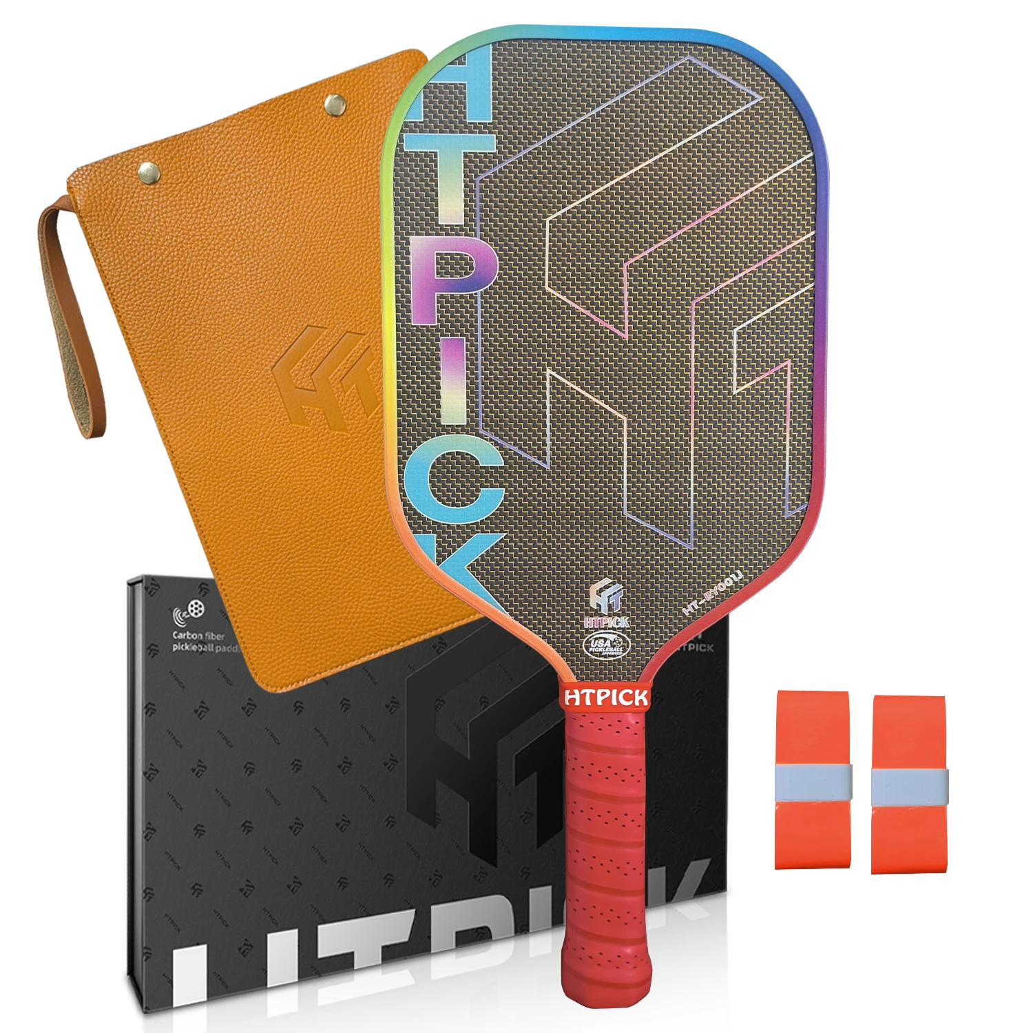 

HTPICK Hot-formed Titanium Wire Carbon Fiber Friction Pickleball Paddle Set, featuring a new technological core and vibrant colo