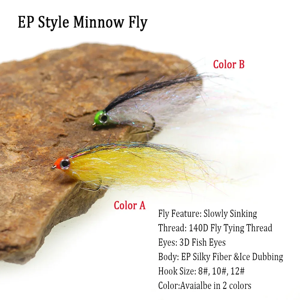 Wifreo 3pcs Wounded  EP Silky Fiber Minnow Fly Ice Dub Baitfish Streamer Fly For Trout Bass Steelhead Salmon Fishing Lure Baits