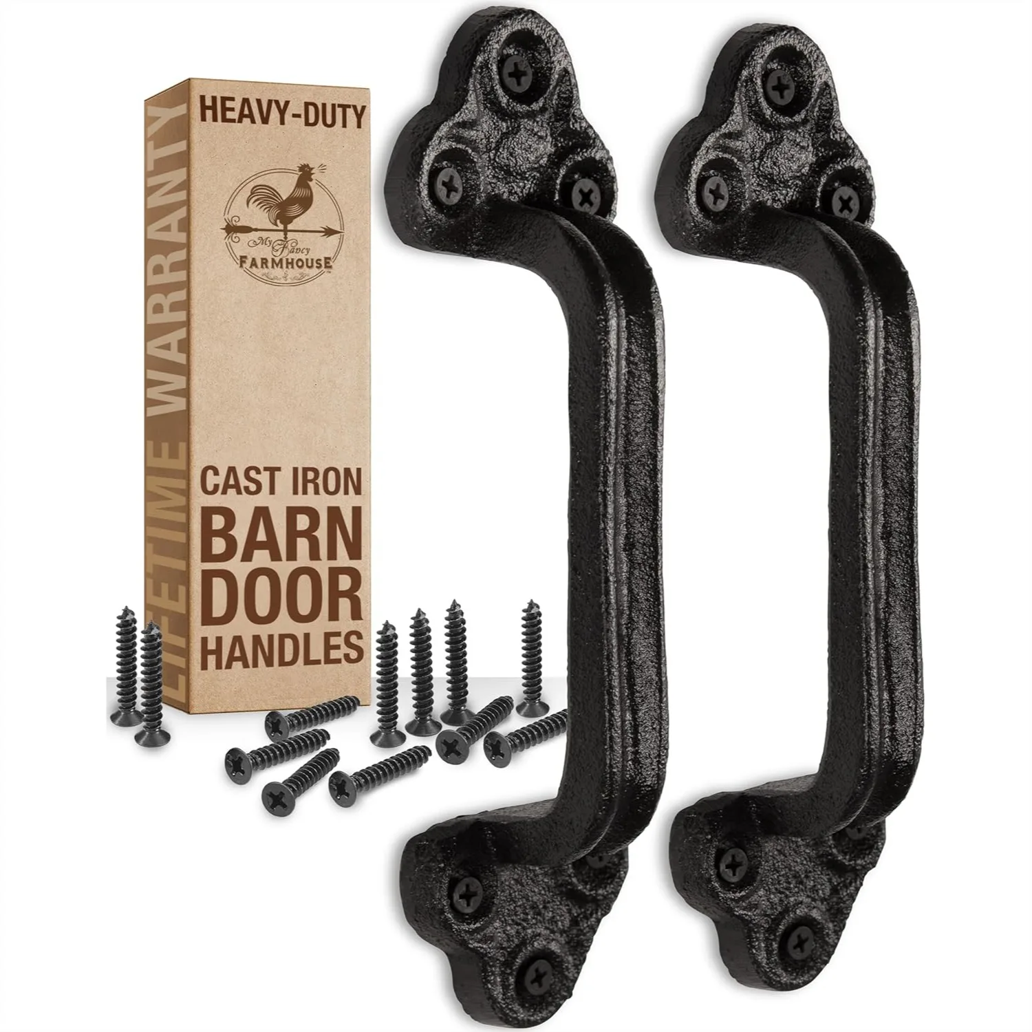 

Heavy Duty Cast Iron Barn Door Handles (Set of 2) - 9 Inch Rustic Gate Pulls for Indoor Outdoor with Hardware