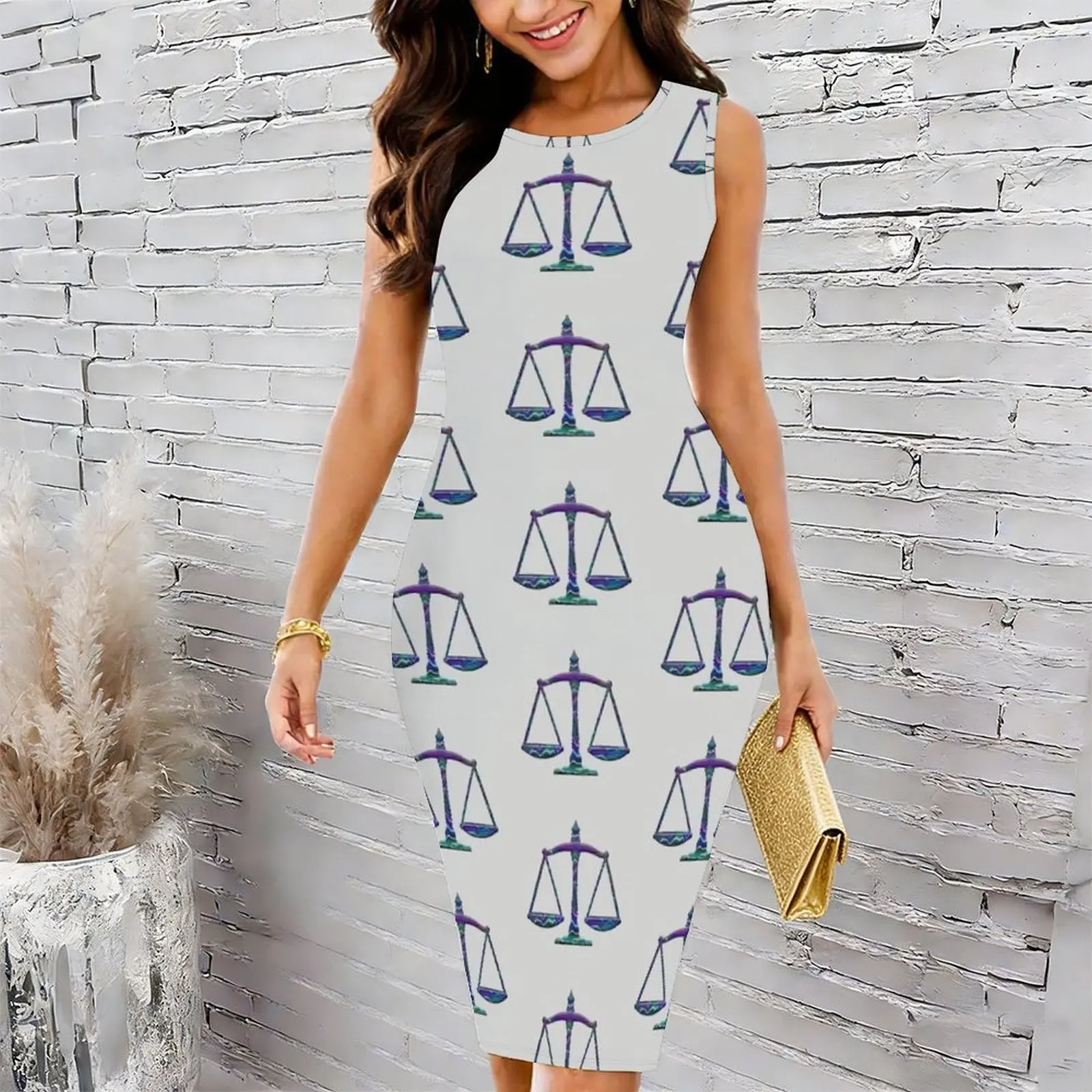 Scales of Justice multicolor 62018 Women's Round Neck Tight Hip Wrap Skirt