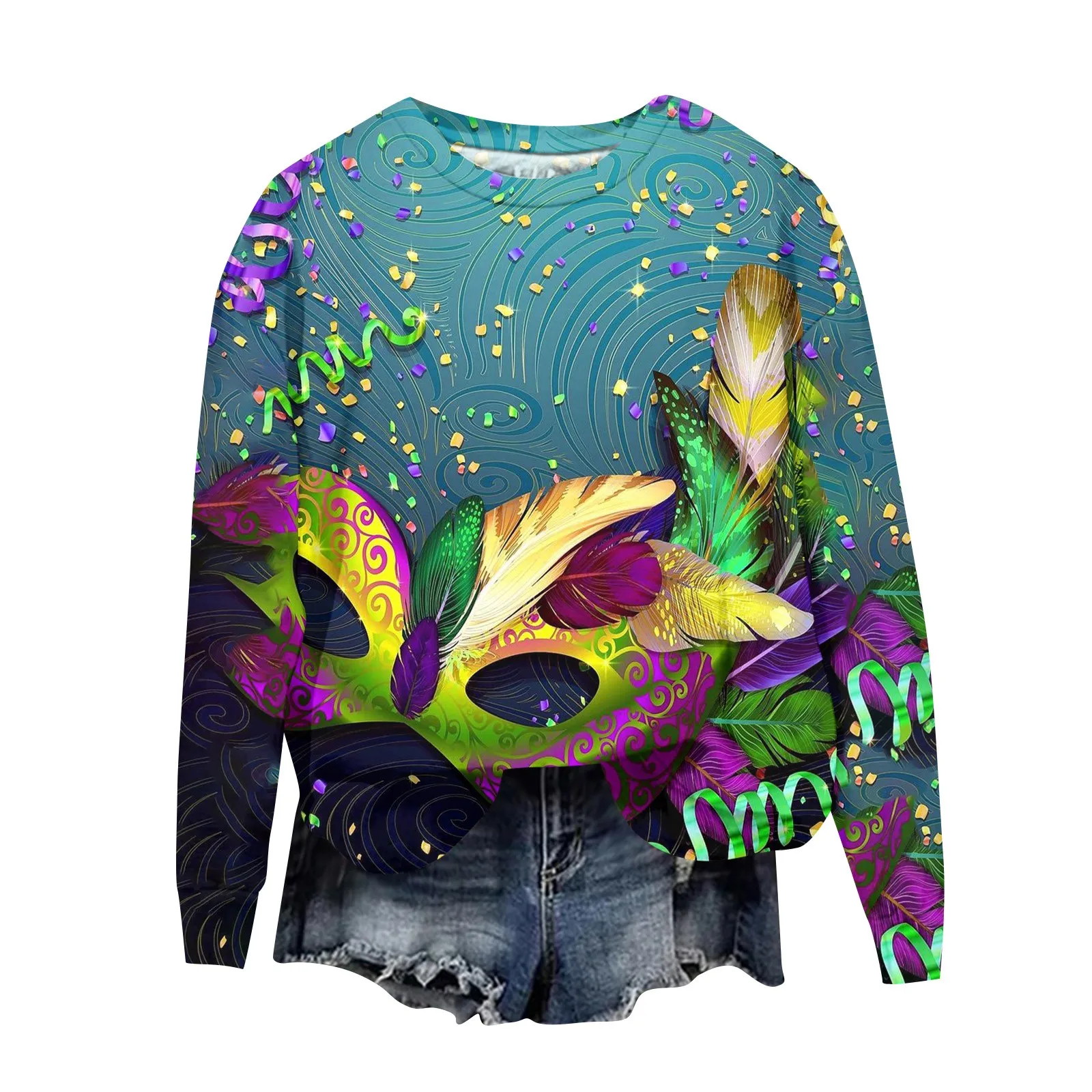 

Women'S Casual Fashion Christmas Printing Long Sleeve O-Neck Pullover Top Blouse блузка женская Woman Blouses 한국인 리뷰 많은 옷