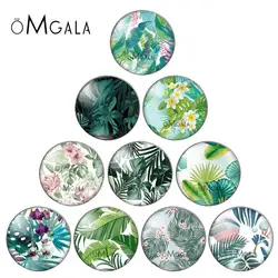 OMGALA Tropical Green Plant Leaf Round Glass Cabochon & Glass Dome Beads Jewelry Findings For Earring Necklace Keychain 12-30mm
