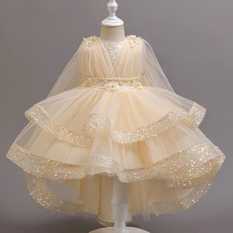 

Платье для конкурса красоты из тюля с хвостом для девочек, свадебное платье с цветочным узором для девочек 3-10 лет, элегантное платье для дня рождения для девочек