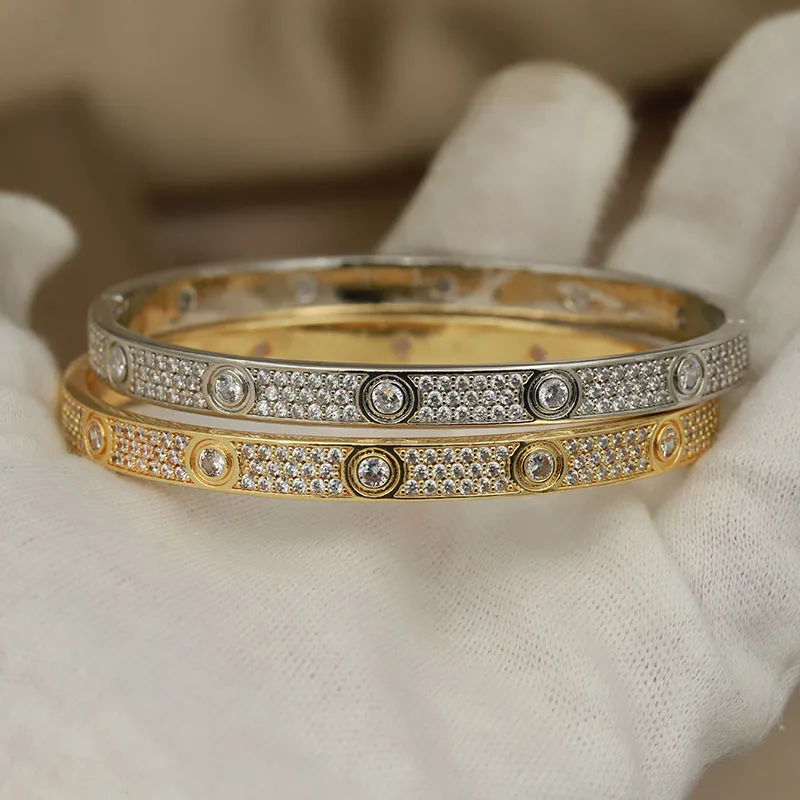 New Sight Classic Full Crystal Geometric Bangles for Women Wedding Bridal Luxury Zirconia Bracelet Fashion Brand Jewelry
