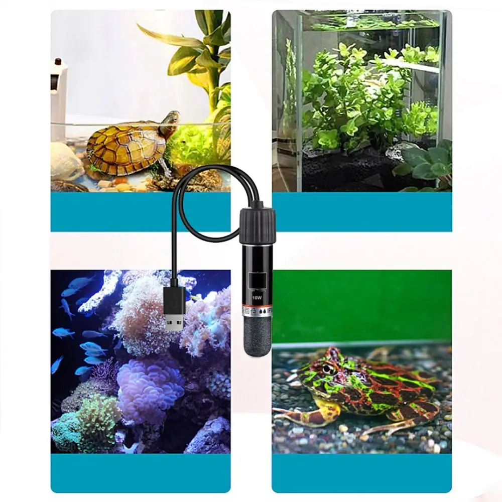 USB Mini Aquarium Heating Rod, Quartz Glass, Black, Constant Temperature, Aquarium Heater, Fish Tank, 10W, 26 °C