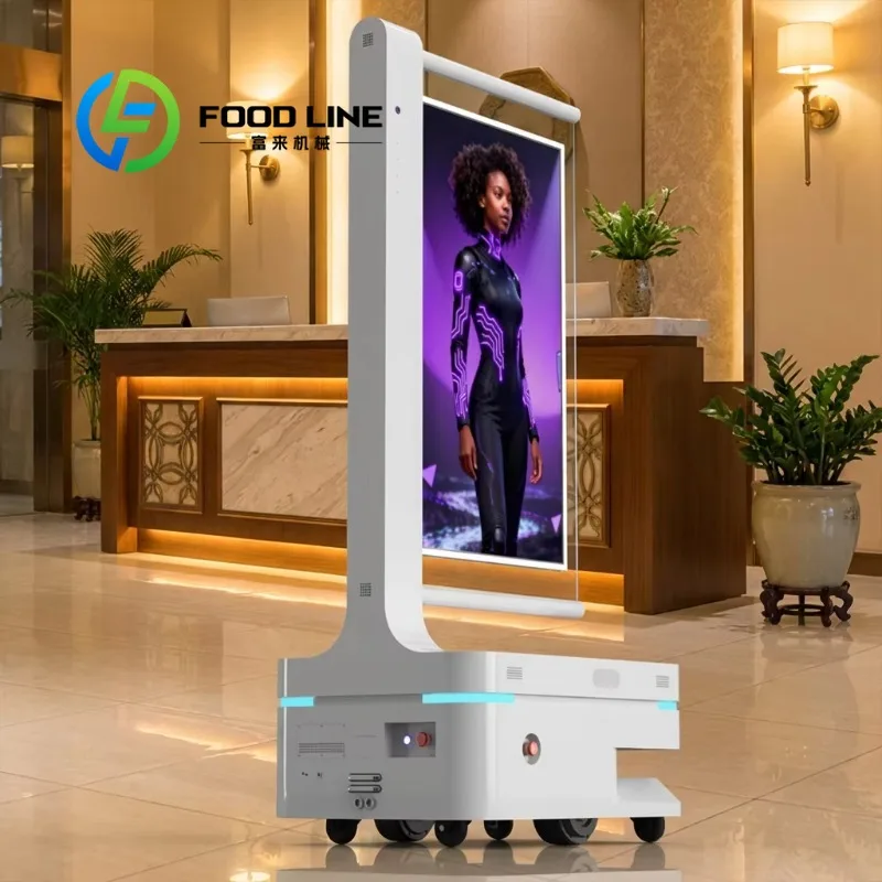 Transparent OLED Advertising Robot Wheeled Self‑Moving For Retail Hotel Public Place Brand Information Broadcast Application