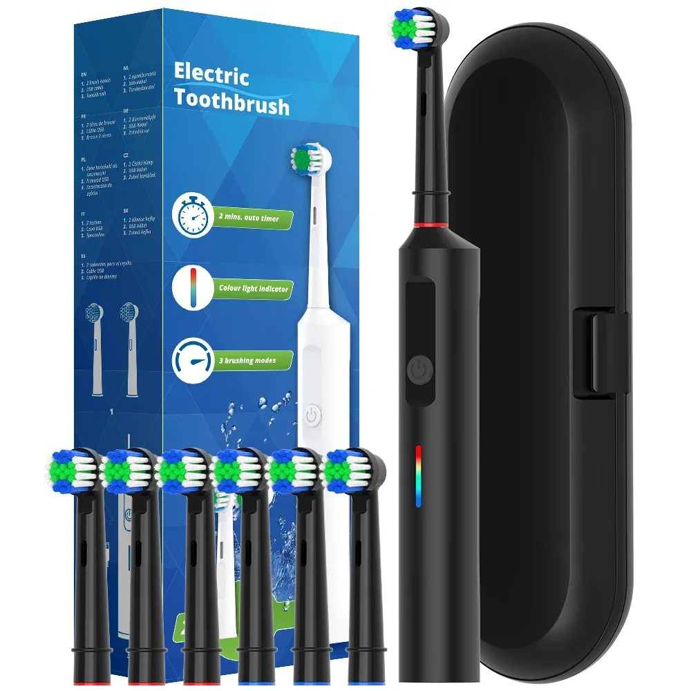 Cepillo de dientes eléctrico giratorio inteligente, cepillo de dientes giratorio recargable con 6 cabezales, Compatible con cabezales de cepillo de repuesto Oral B