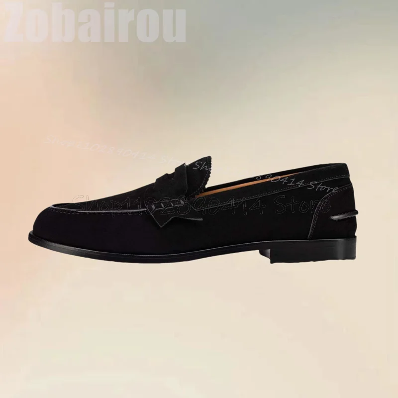 Black Sewing Design Suede Ruffles Design Loafers Fashion Slip On Men Shoes Luxury Handmade Party Feast Banquet Men Casual Shoes