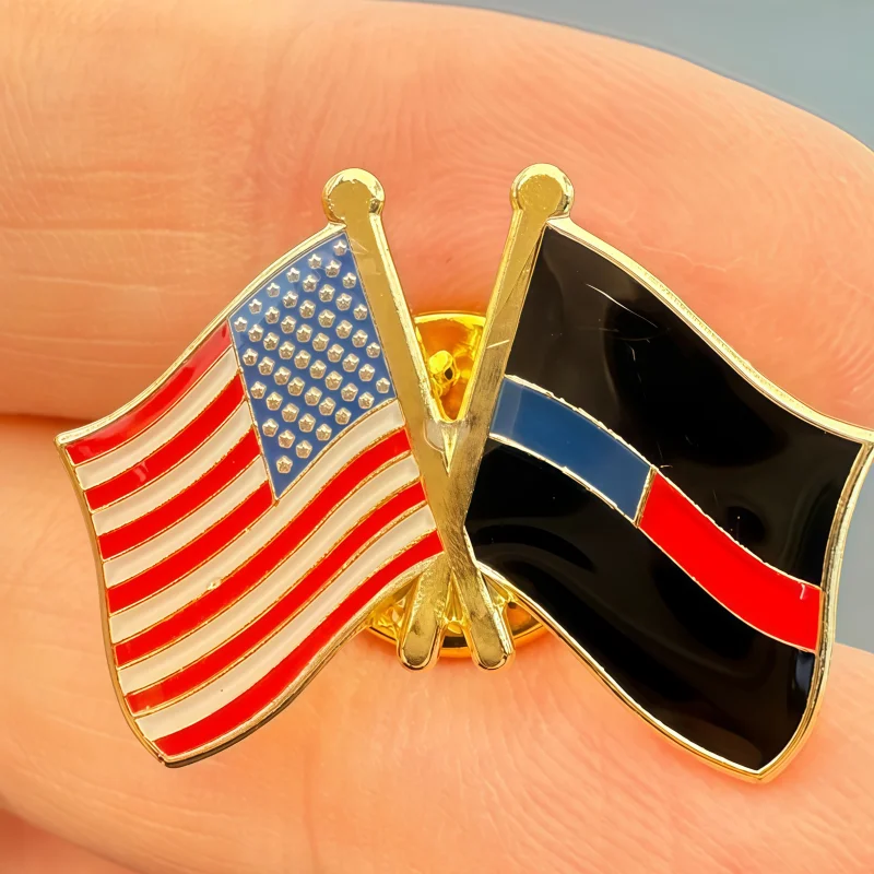 U.S.A &  Thin Blue Red Line 2 Flag Metal Soft Enamel Lapel Badge Pins Brooches