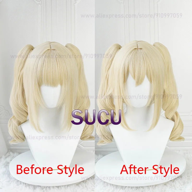 Barbara Cosplay Wig 40cm Short Linen Gold Woman Hair With Water Wave Ponytails Heat Resistant Synthetic Wigs