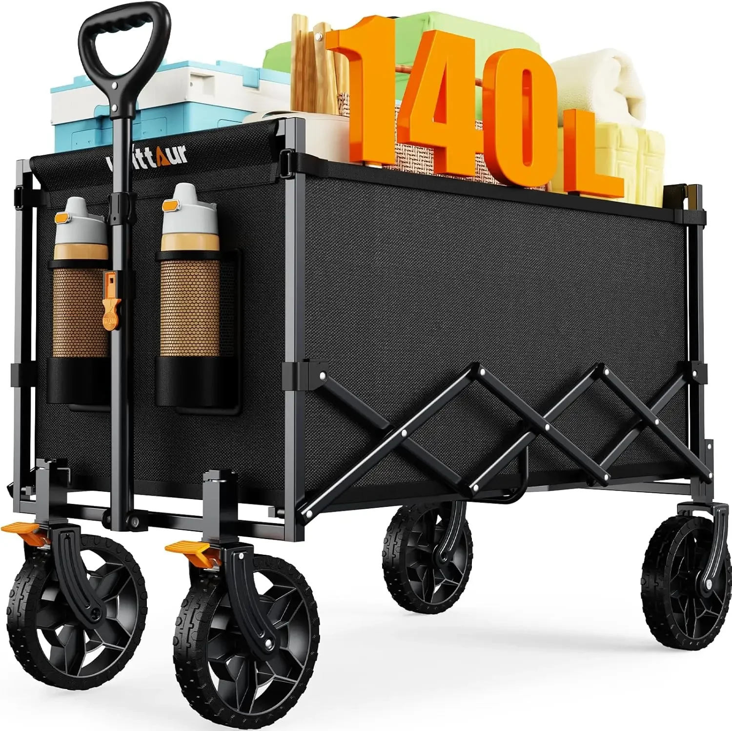 

Bestseller140L Collapsible Wagon Cart Foldable, Portable Folding Wagon with Silent Universal Wheels
