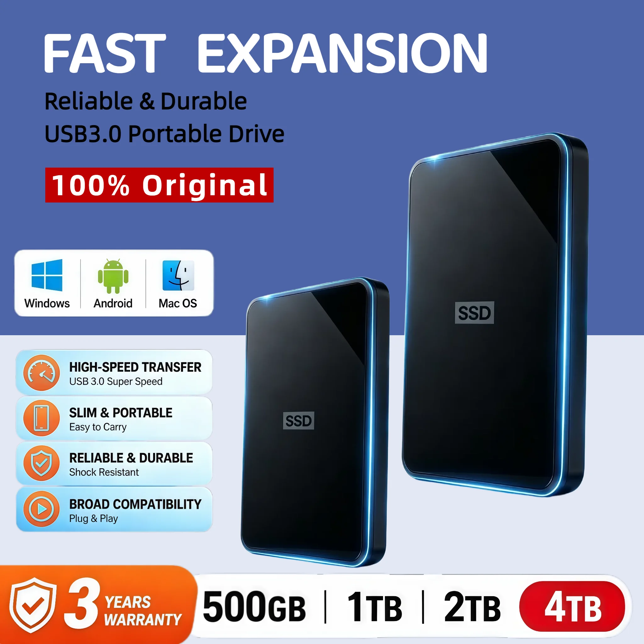 New 2.5" Elements External Hard Drive USB3.0 High Speed Trans Mission Portable HDD 2TB 4TB E Xternal Storage Disk For Notebok PC