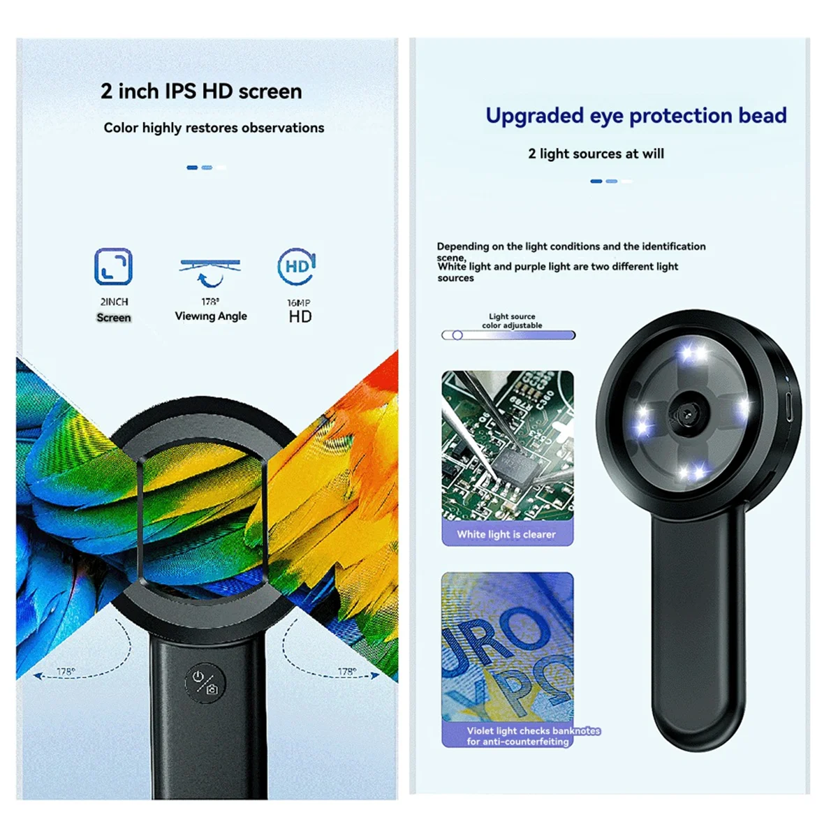 SEMOIC USB Charging 100X Reading Loupe with 8 LED Light Rechargeable Portable Magnifier 2 Lighting Modes for Seniors Reading