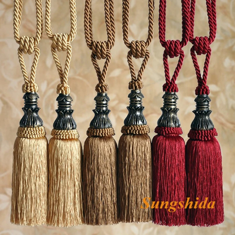 Sungshida 2Pack Quality Vintage Red Heavy Tapestry Tassel Curtain Hanging Ball European Style Window Curtain Tassel Pendant