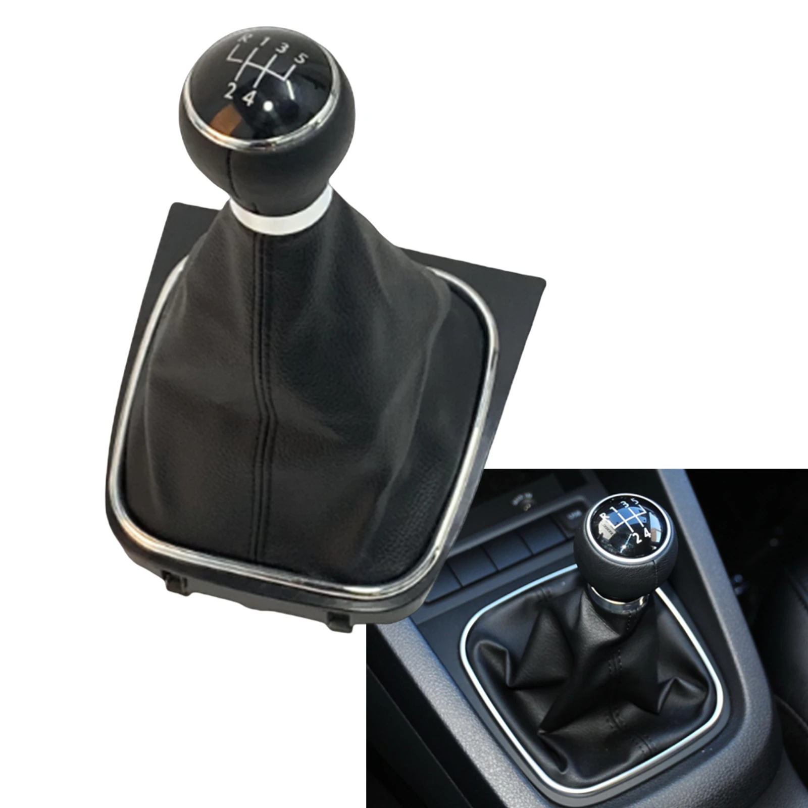 

For Volkswagen VW Golf 6 Jetta 5/6-Speed Manual Transmission Gear Shift Knob With Leather Cuff Auto Gearing Shifter Gearshift