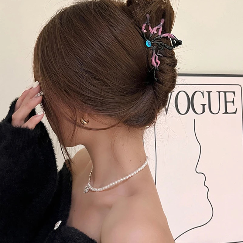 Clip de garra de mariposa de Color metálico para mujer, tocado de Color degradado exquisito, Clip de tiburón grande, accesorios para el cabello de moda