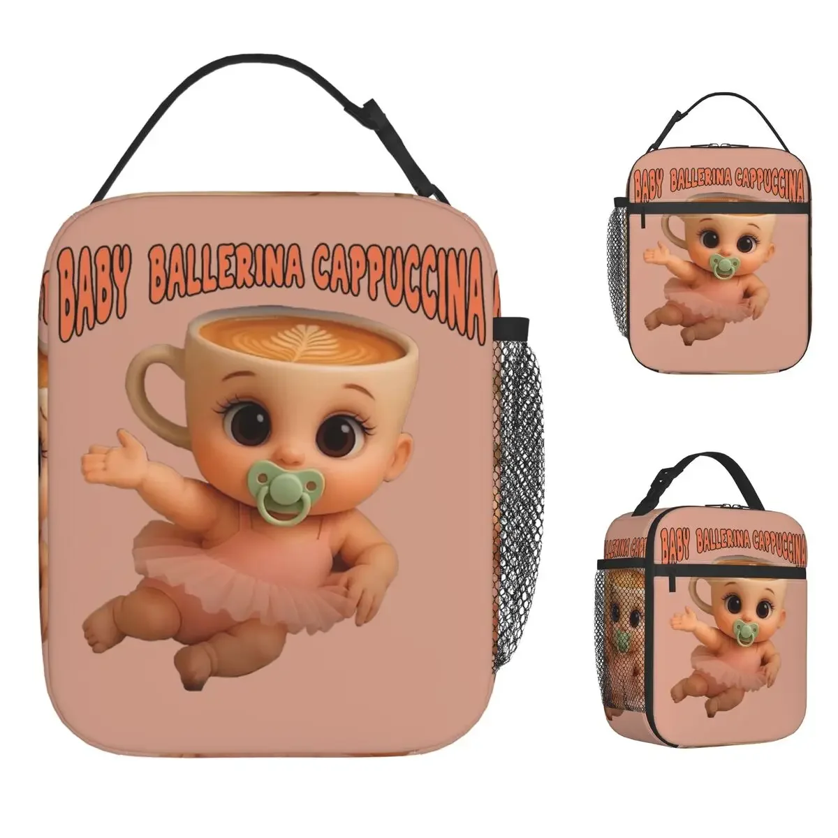 

Cappuccina Lunch Bag Women Print Lunch Box Vintage Outdoor Picnic Cooler Bag Portable Zipper