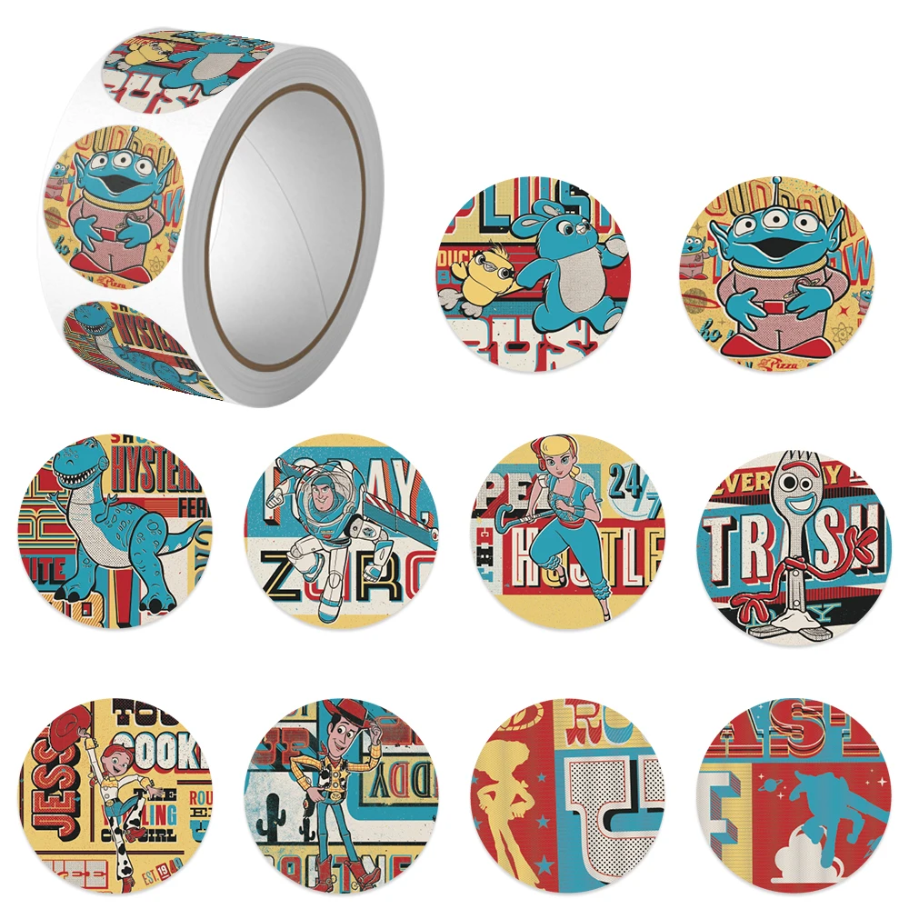 

500pcs/Roll Disney Toy Story Cartoon Retro Stickers Woody Jessie Aliens Stickers Car Laptop Luggage Skateboard Decor Stickers