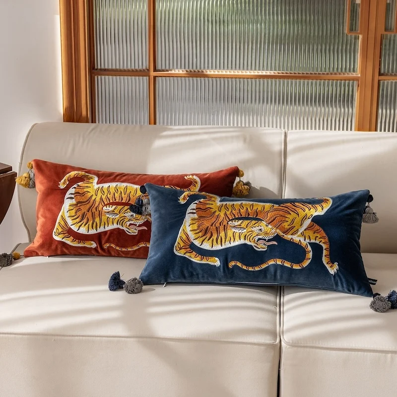 Exotic Wildlife Pillow Cover | Luxury Animal Print Cushion Cases with Piping | Bohemian Jungle Style Sofa Bedroom Decor Throw