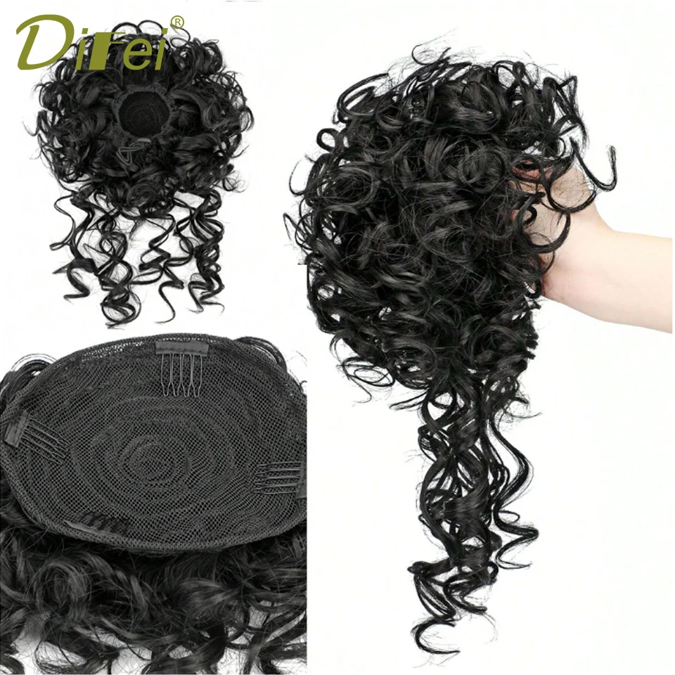 Pulling Rope Small Roll Bun Synthetic Wig Female Curly Hair Wavy Roll Bun Fluffy Messy Pulling Rope Small Roll Bun Wig