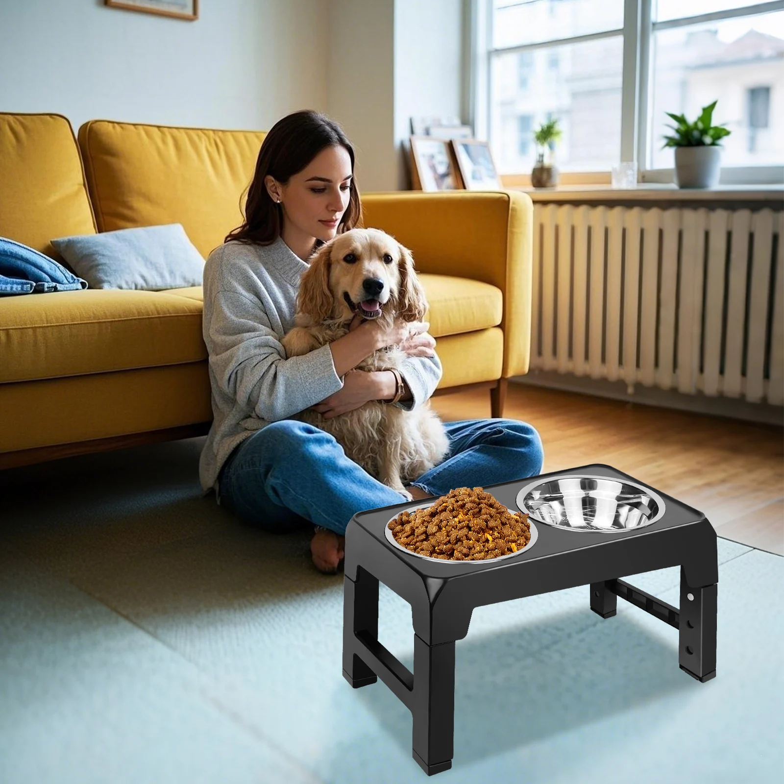 Mangeoire surélevée pour chien en acier inoxydable, support réglable en hauteur avec 2 bols, station d'alimentation surélevée pour toutes les tailles de chiens |   Facile à nettoyer