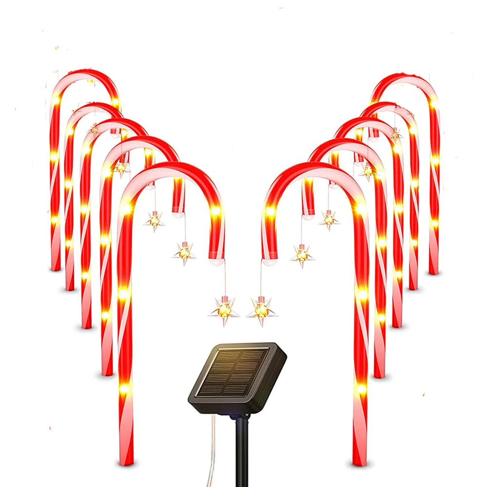 

Outdoor Solar Power Decoration Lights Christmas Pathway Light Candy Cane Path Lamp With Snowflake For Lawn Garden Decoration