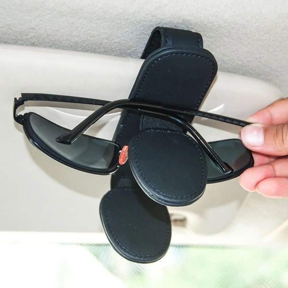 

Magnetic Car Sunglasses Frame PU Leather Sun Visor Organizer Ticket Card Clip Stable Double Clip Car Glasses Holder