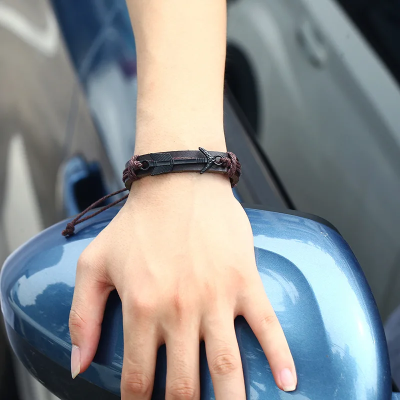1 Piece Men Vintage Weaven Leather Black Arrow Bracelet Adjustable Bracelet For Men