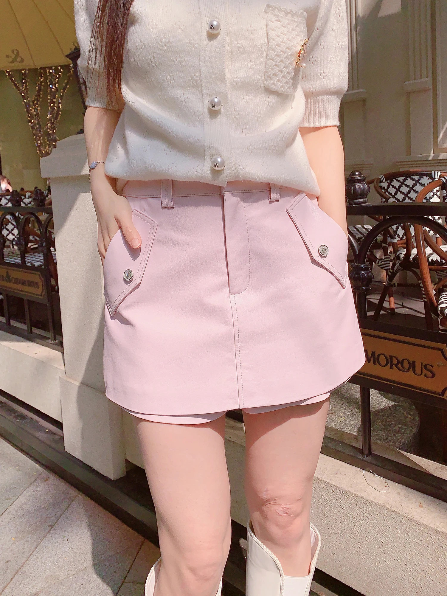 

Новая женская кожаная юбка MissLuxury из овчины с высокой талией, розовая, приталенная, повседневная, А-силуэт, весна-лето