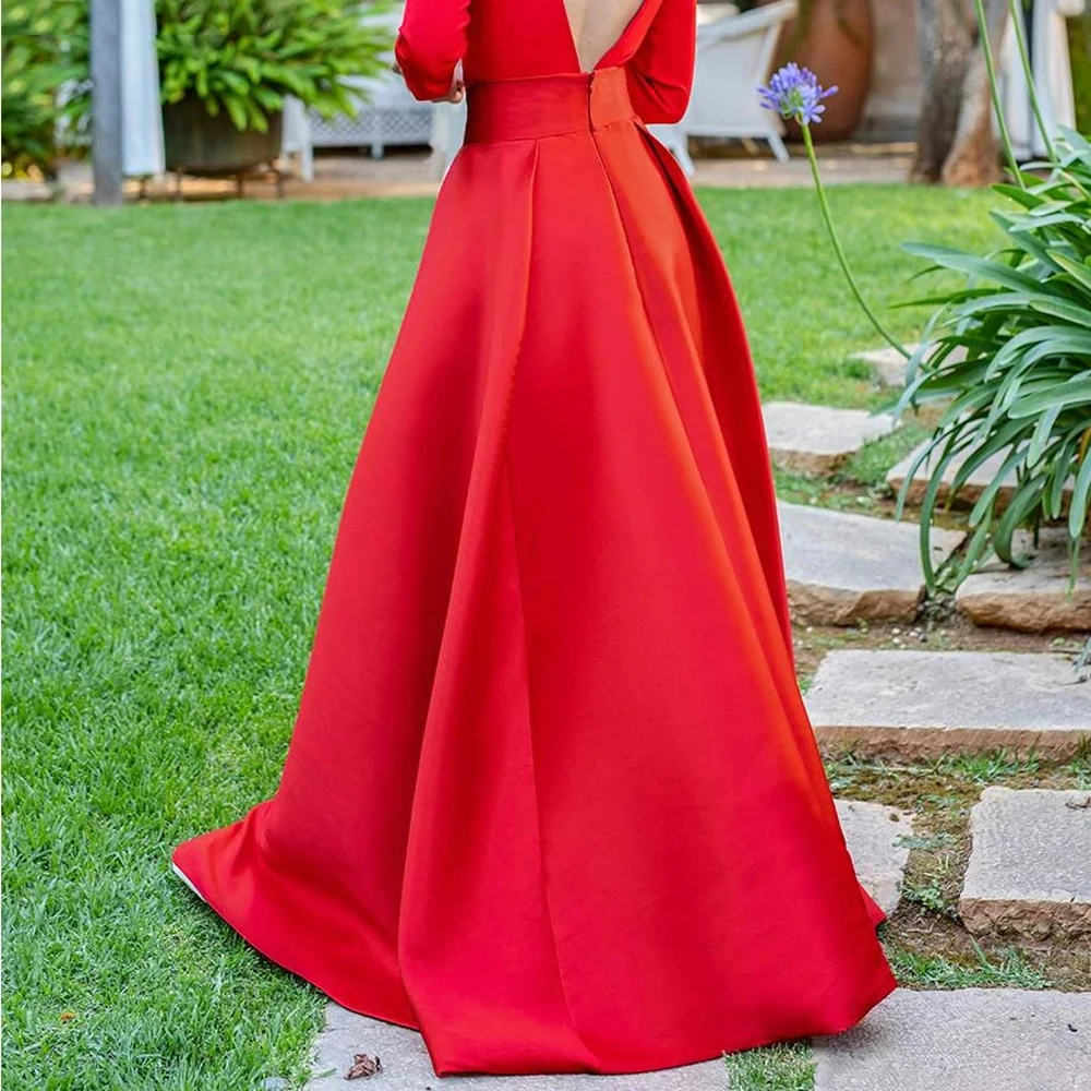 Red Prom Dress Satin Detachable Skirt Sweep Train Front Slit Removable Skirts for Bridal Gowns Evening Overskirts