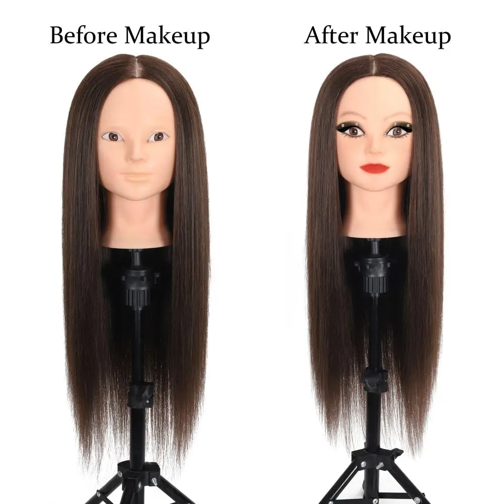 26 Inch Mannequin Head 80% Real Human Hair Styling Hair Mannequin Head Human Hair to Practice Hair and Makeup Hairdresser Head