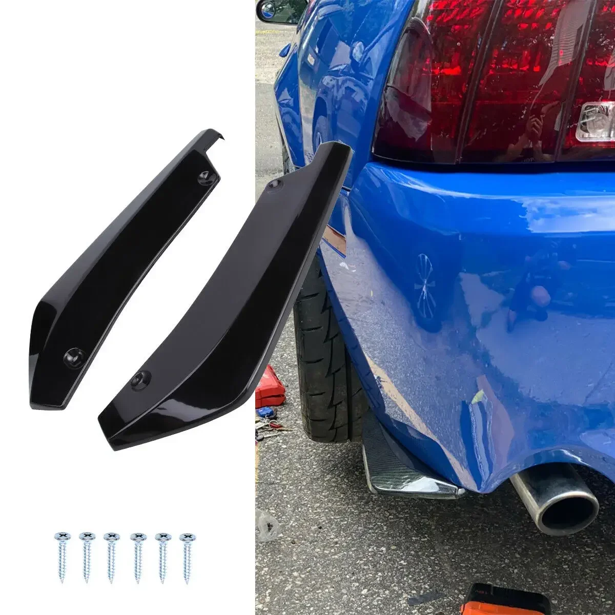 

40CM Universal For Ford Mustang Mach1 GT Rear Bumper Canards Splitter Cover Side Spoiler Diffuser Chin Car Accessories