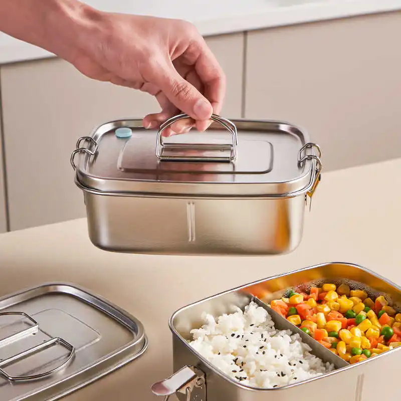 

304 Stainless Steel Bento Lunch Box for Kids Adults Portable Double Layer Sealed Food Storage Containers for Work Picnic Tablewa